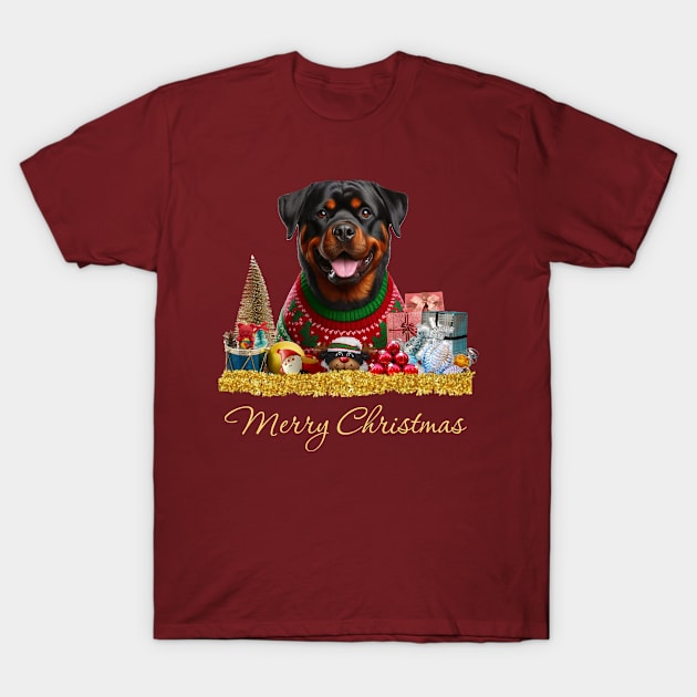 Merry Christmas Rottweiler T-Shirt by The Artful Barker